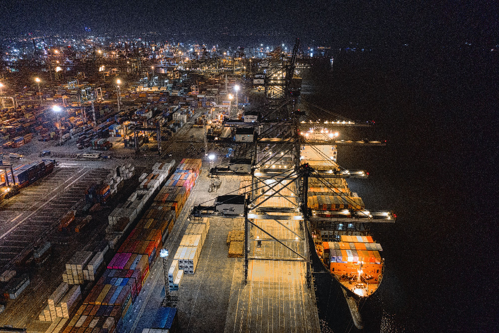 Cargo vessel, truck and cargo aircraft representing international logistics